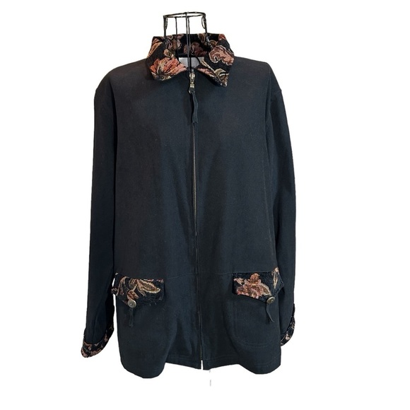 Vintage Susan Graver Full Zip Autumn Microsuede Jacket Black Size Medium - Picture 1 of 15